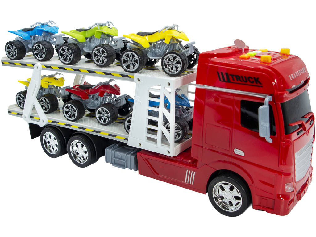 Camion Rouge à Friction avec Remorque et 6 Quads