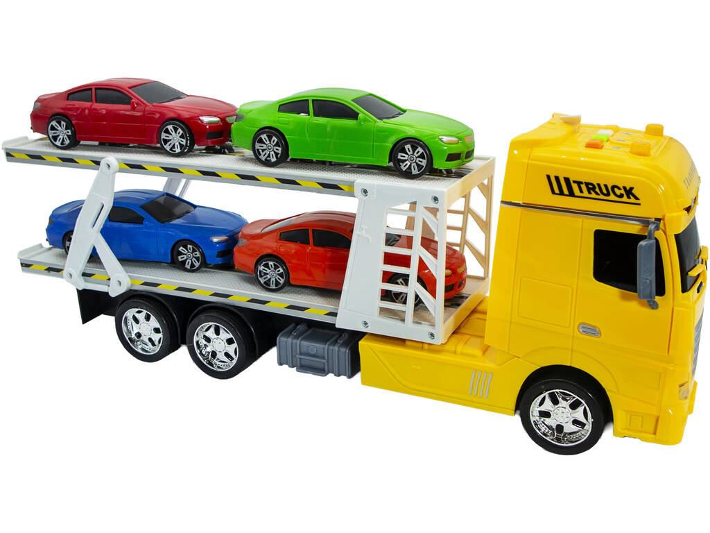 Camion à Friction avec Remorque et 4 Voitures