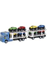 Camion Azul Friccion con2 Remolques y 8 vehiculos