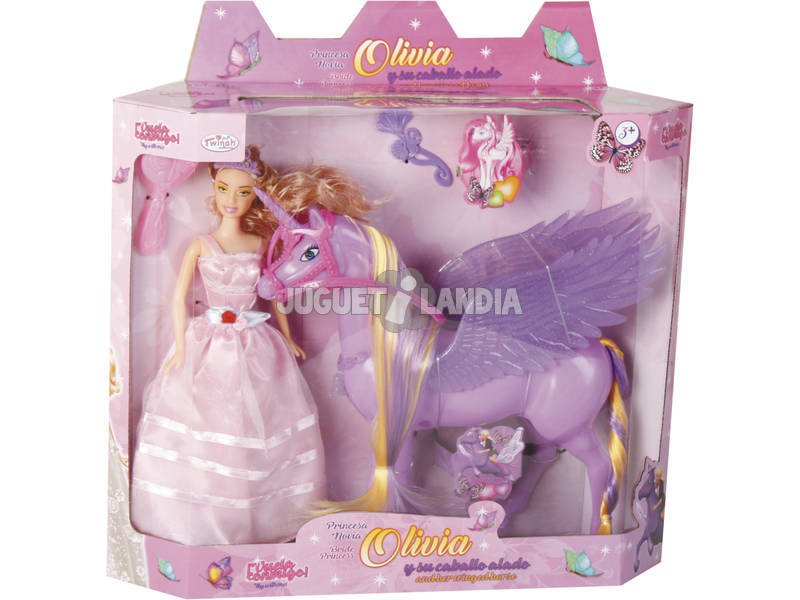Boneca Sortido Princesa Noiva Olivia e seu Unicórnio Alado Com Acessórios 30cm