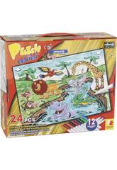 Puzzle Colorir Animais Selva 24 Pe�as e 12 Marcadores 89.5x82.5cm
