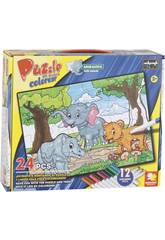 Puzzle Colorir Animaizinhos 24 Pe�as e 12 Marcadores 89.5x82.5cm