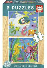 Puzzle Madeira 2x9 Animais Aquáticos Educa 17617