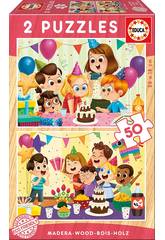 Puzzle Madeira 2x50 Festa de Anos Educa 17621