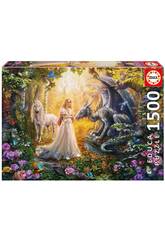 Puzzle 1500 Dragón, Princesa y Unicornio Educa 17696