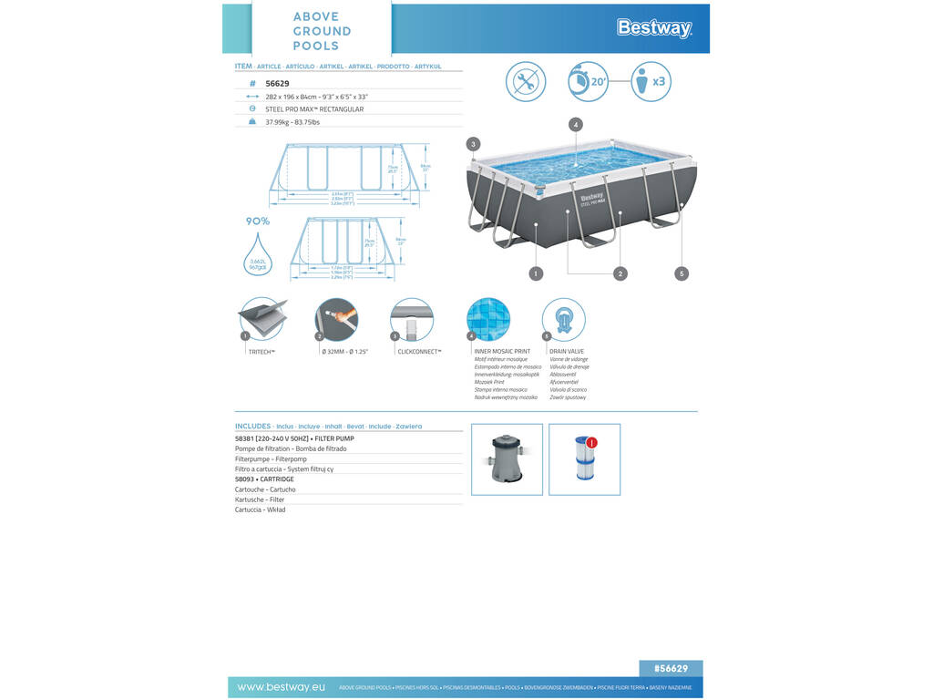 Piscina Fuori terra 282x196x84 cm Bestway 56629