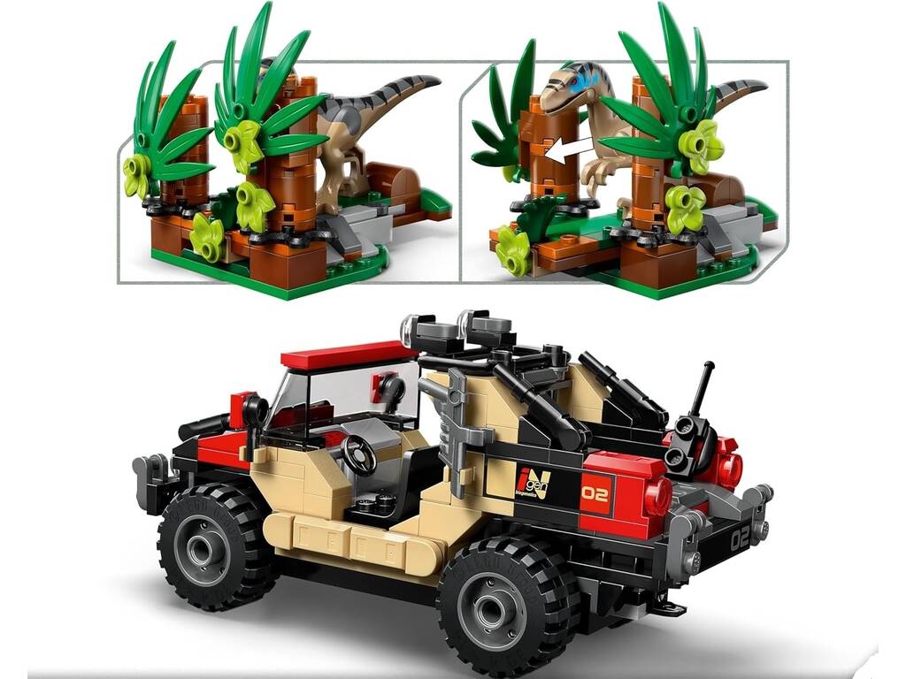 Lego Jurassic World Rebirth Fuite en 4x4 et Raptor à l'affût
