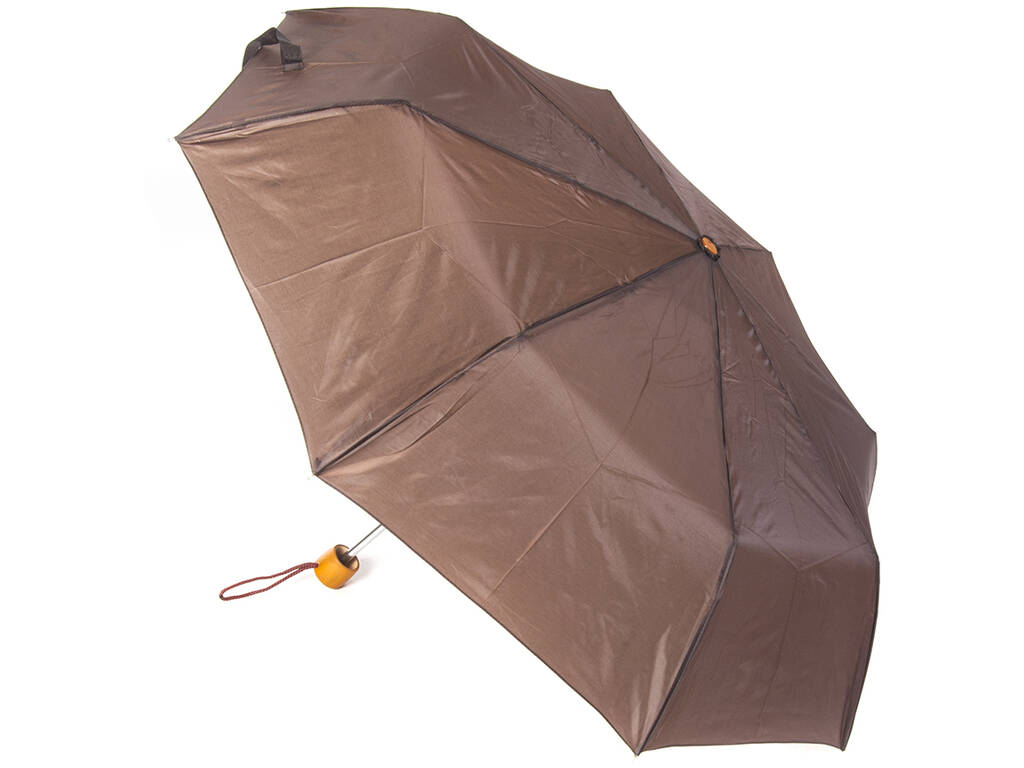 Paraguas Adulto Plegable Mini Liso Puño Madera 54 cm. 8 Varillas