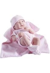 Neugeborene Puppe 36 cm. Mit rosa gepunktem Kleid und Decke JC Toys 18541