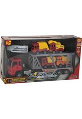 Camion à Friction 29 cm Porte Véhicules avec 4 Véhicules de Construction 7 cm