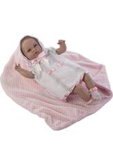 Boneca Sara Rec�m-Nascida 50 cm. Vestido Cor-de-Rosa e Cobertor Berbesa 5209