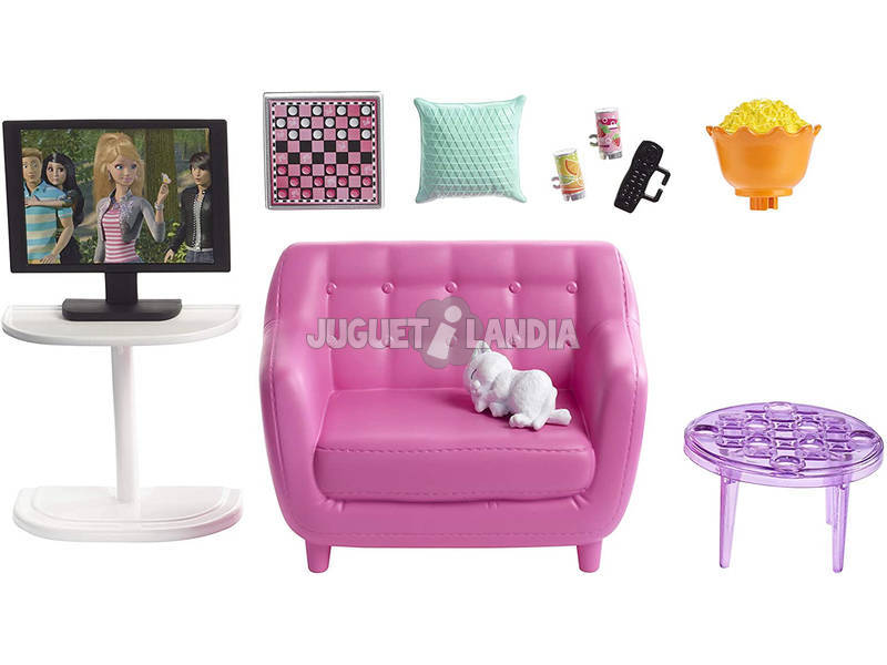 Barbie Muebles Interior Sofá con Gatito Mattel FXG36