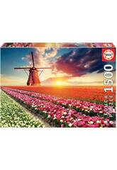 Puzzle 1500 Paysage avec des Tulipes Educa 18465