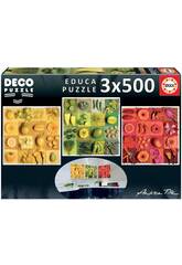 Puzzle 3x500 Exotic Fruits And Flowers, Andrea Tilk Educa 18454