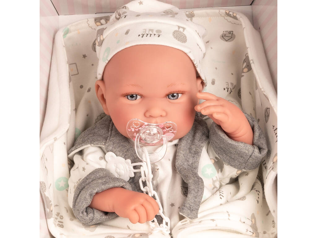 Neugeborene Puppe Pipa Graues Bärchen 40 cm. Antonio Juan 5083