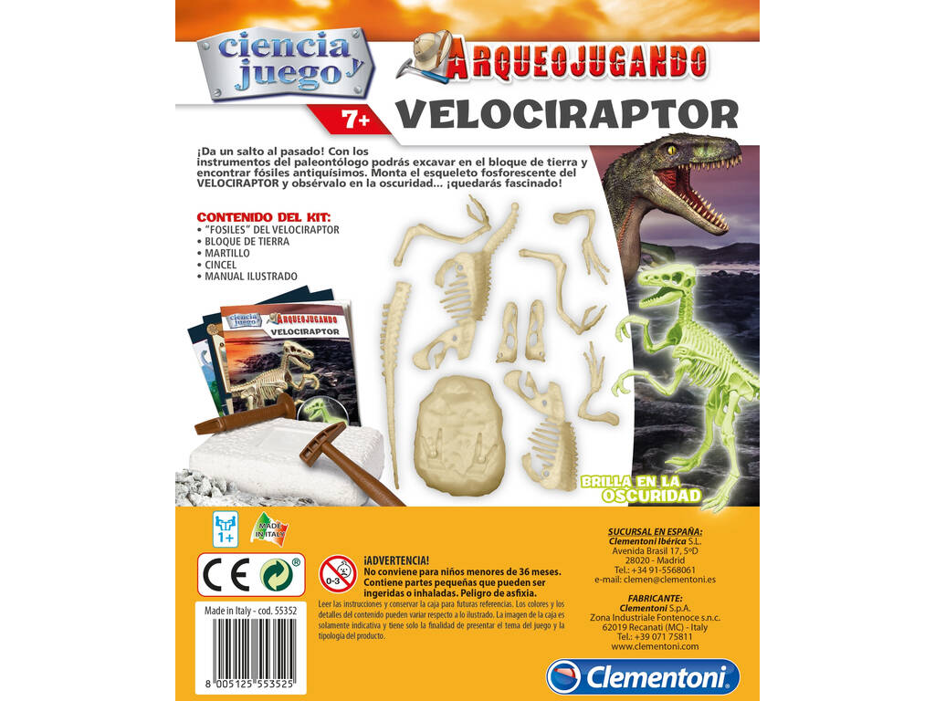 Arqueojogando Velociraptor Fosforescente Clementoni 55352