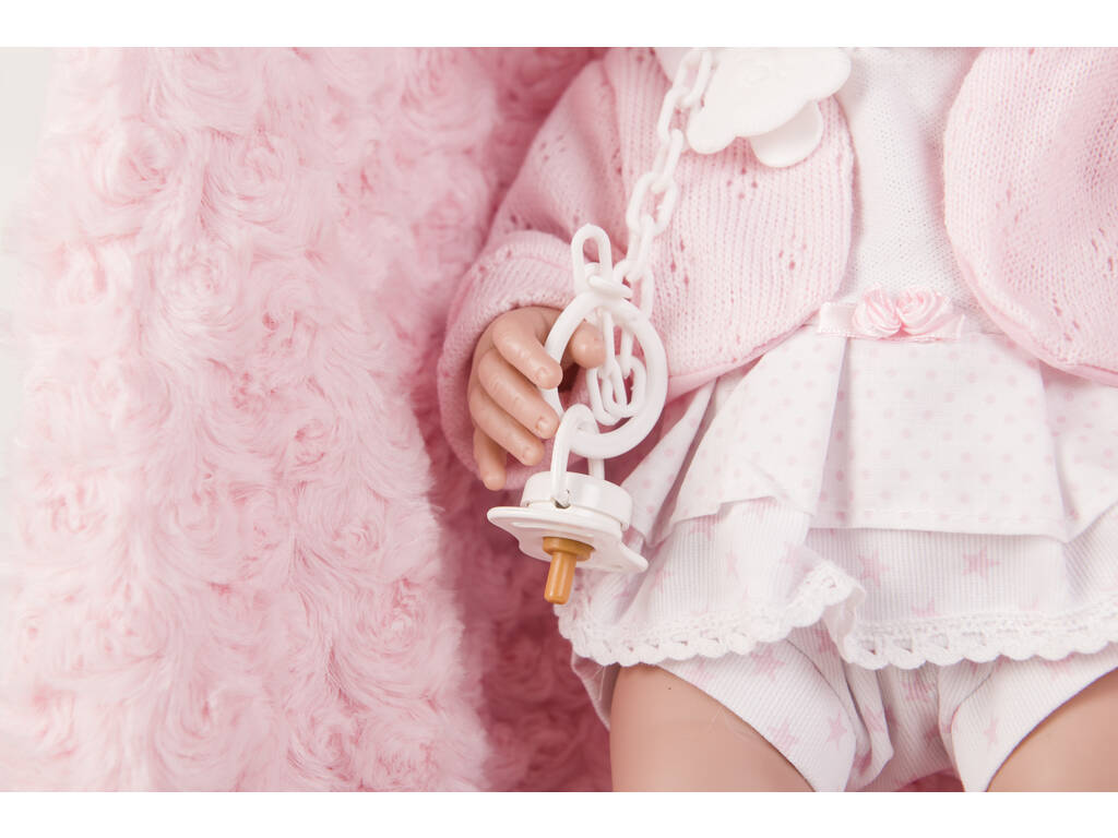 Neugeborene Puppe 42 cm. Pinkes Kleid und Decke Berbesa 5113