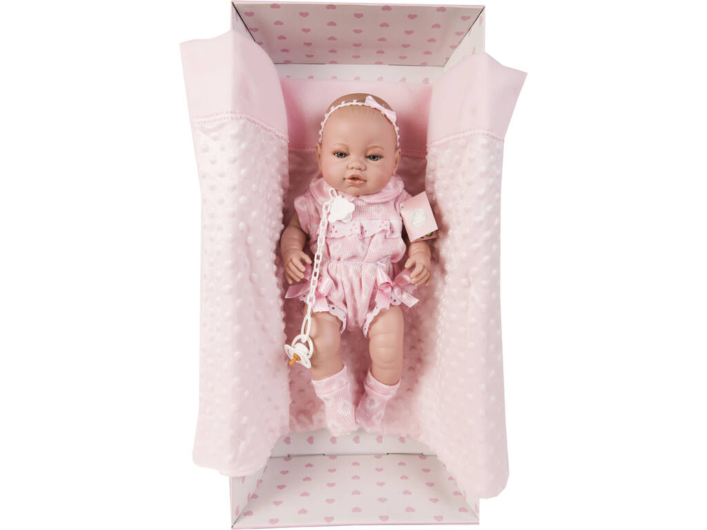 Neugeborene Puppe 42 cm. Pink Strampler und Decke Berbesa 5116