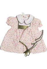 Robe Poupée 46 cm. Toile à Fromage avec des Fleurs Rose Ruban en Forma de Zigzag Vert Asivil 3184600