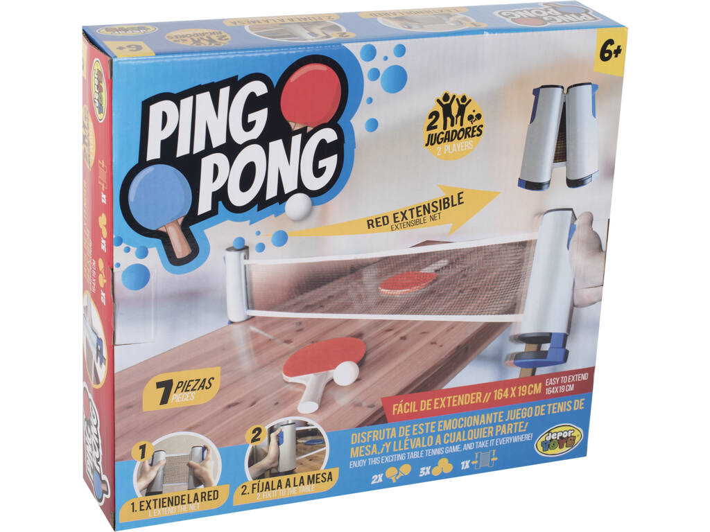 Set Ping Pong mit 2 Schläger, 3 Bällen und erweiterbares Netz