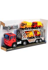 Camion de Friction Rouge 29 cm. Porte-vhicules avec 4 Vhicules de Construction