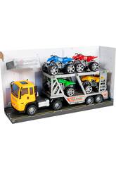 Camion de Friction Jaune 29 cm. Porte-véhicules avec 4 Quads