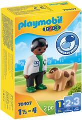 Playmobil 1.2.3 Vétérinaire avec Chien 70407