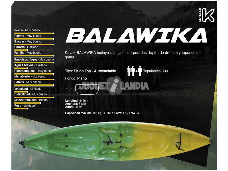 Kayak Balawika Kohala 442x84x44 cm. Ociotrends KY442