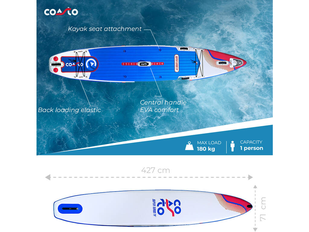 Tavola da Paddle Surf gonfiabile Coasto Super Turbo da 427x71x15 cm