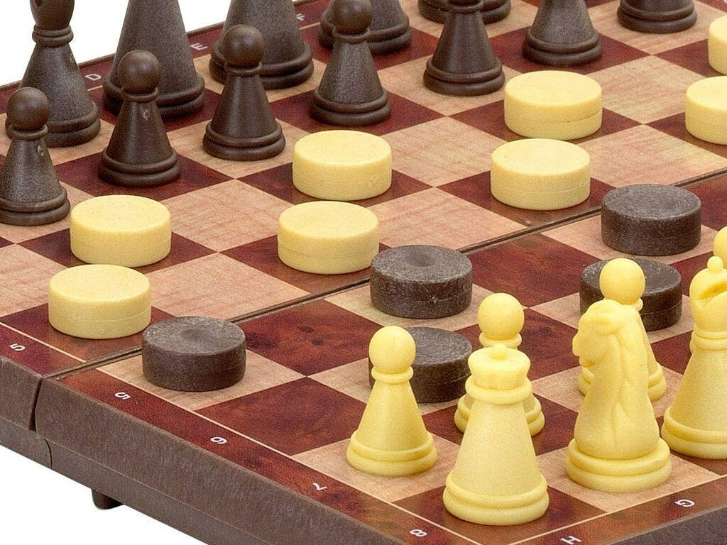 Comprar Xadrez e damas de madeira em caixa de metal de Cayro