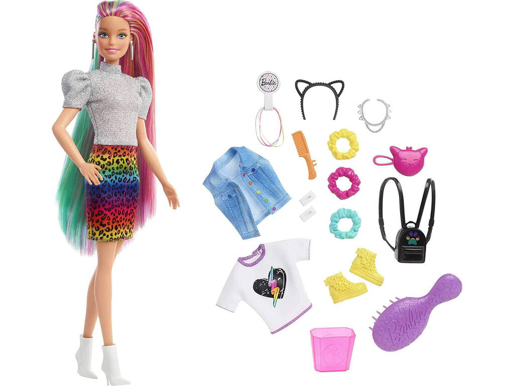 Barbie Cheveux Arc en Ciel Guépard Mattel GRN81