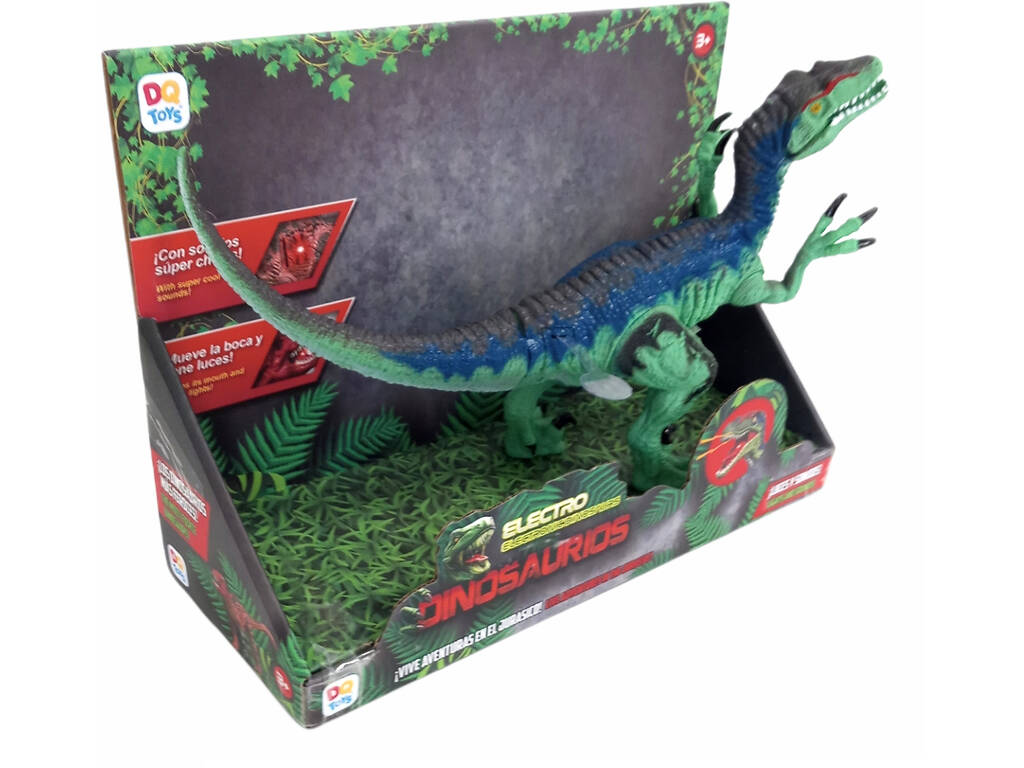 Dinossauro eletrônico Velociraptor verde com luz e sons