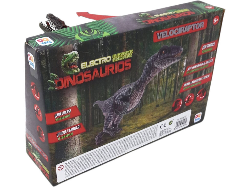 Dinosauro 32 cm. Velociraptor Camminatore con luce e suono