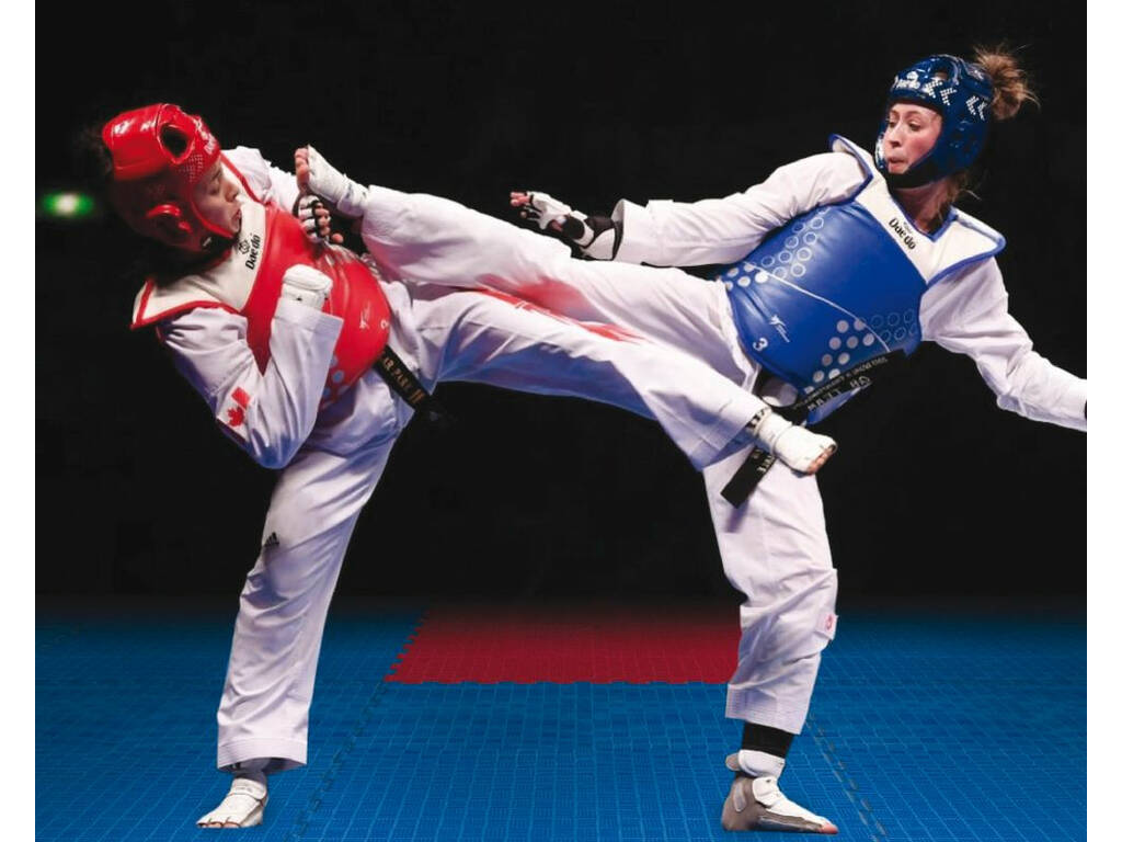Laje Piso Taekwondo 102x102x2.5 cm Vermelho e Azul Dureza 40°