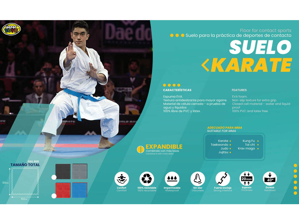 Karate-Bodenplatte 102x102x2 cm Rot und Blau Härte 40°