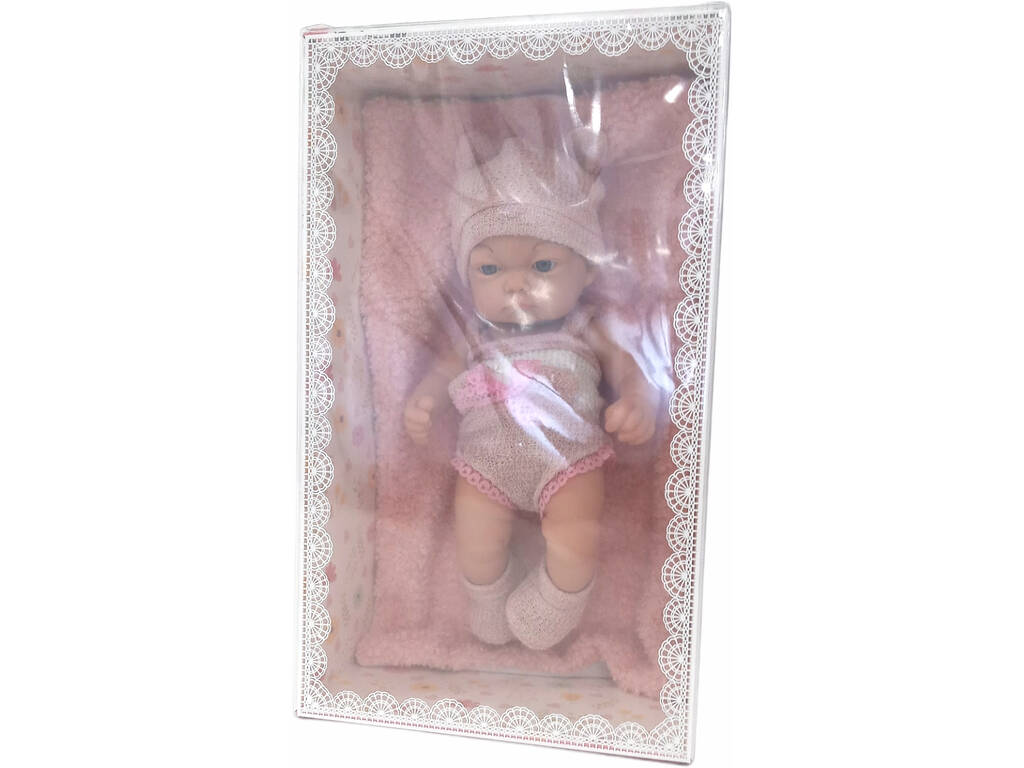 Boneca Bebé 25.5 cm. com Vestido e Mantita Rosa