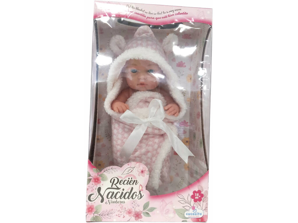 Boneca de Bebé 28 cm. com Cobertor Rosa
