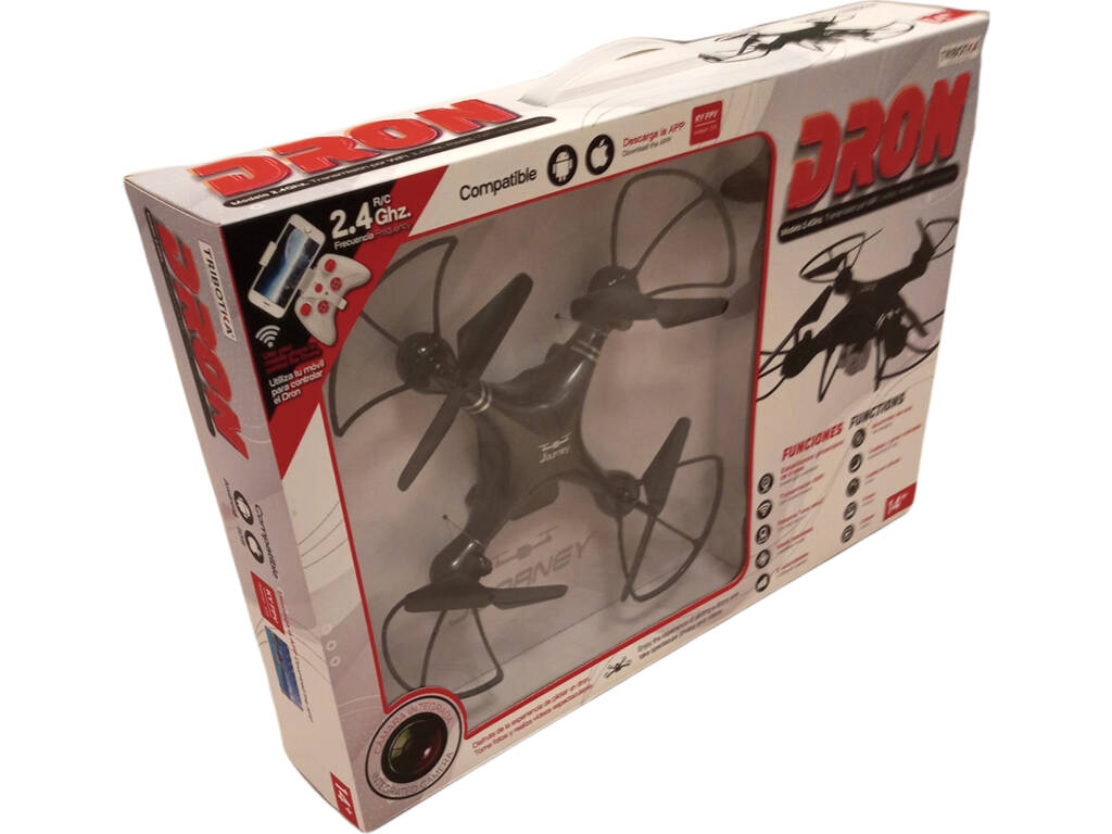 Drone Preto Rádio Controlo 2.4G 4 Canais com Wifi, Cámara e Carregador USB