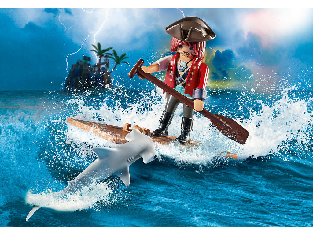 Playmobil Pirata con Balsa y Tiburón Martillo 70598