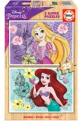 Puzzle Madera 2x25 Disney Princess (Rapunzel + Ariel) Educa 19288