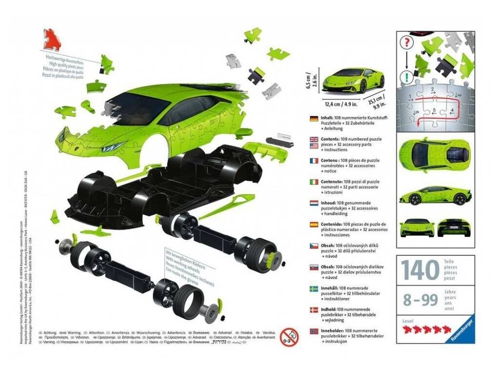 Puzzle 3D Lamborghini Huracán Evo Grün Ravensburger 11299