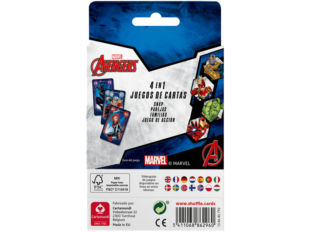 Avengers Mazzo di carte da gioco per bambini 4 in 1 Fournier 10028043