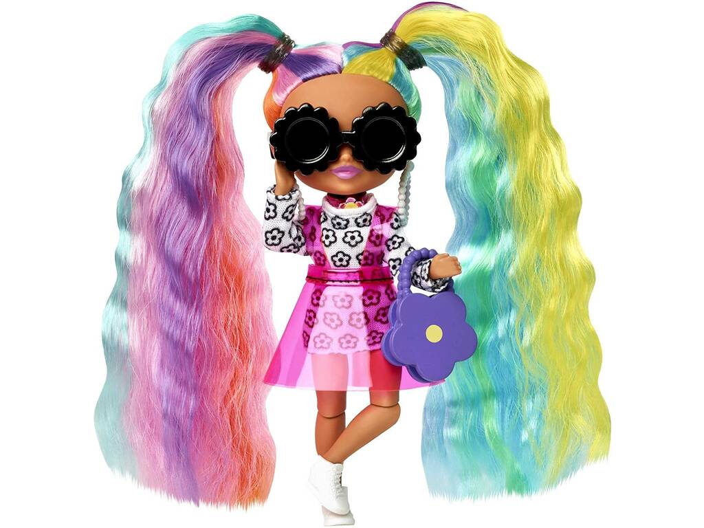 Barbie Extra Mini Doll Dress Daisies and Rainbow Ponytails Mattel HHF82