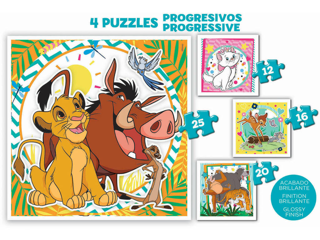 Fortschreitende Disney-Tiere-Puzzle 12-16-20-25 Educa 19309