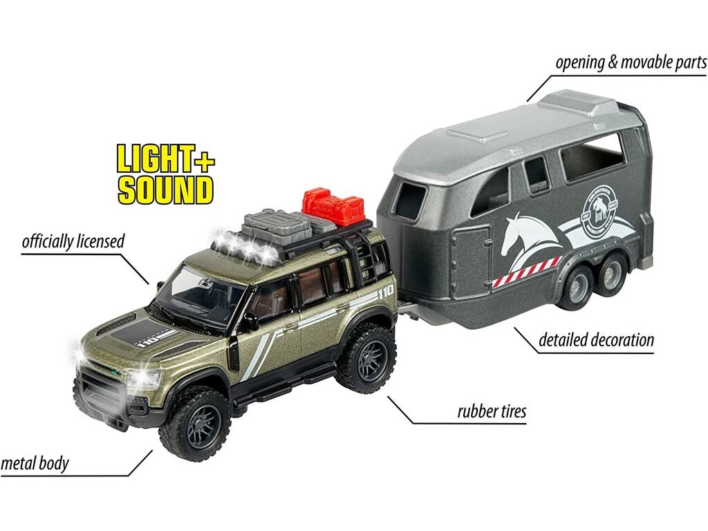 Fahrzeug Gs Land Rover mit Anhänger Pferde Licht und Sound 25 cm. Simba 213776000