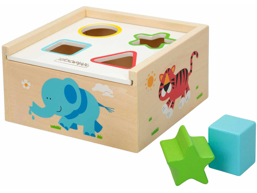 Boîte en bois avec 6 pièces de formes et de prises Couleur bébé 42754