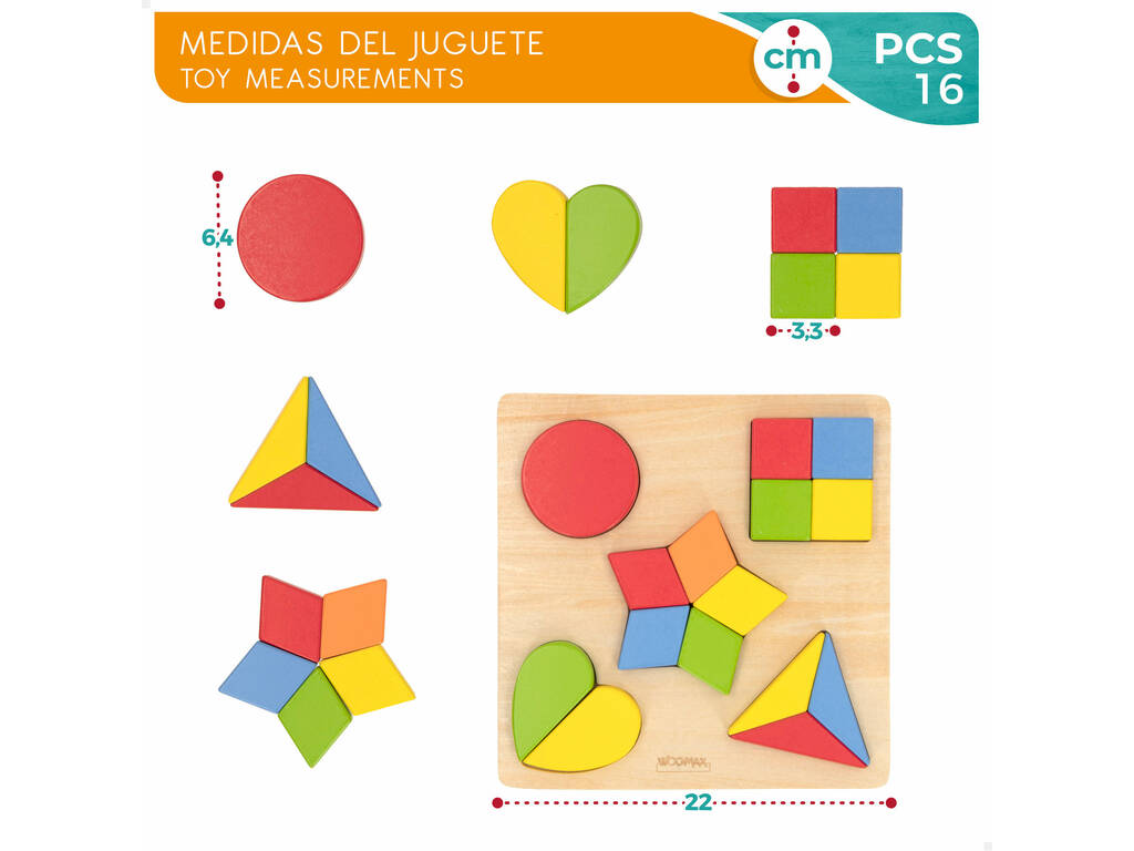 Puzzle Madera Formas Geométricas 16 Piezas Color Baby 49358