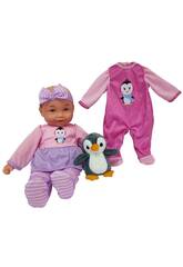 Babypuppen-Set 35 cm. mit Anzug und Pinguin-Teddy