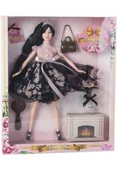 Muñeca Fashion 28 cm. con Falda Negra, Camisa Rosa y Accesorios
