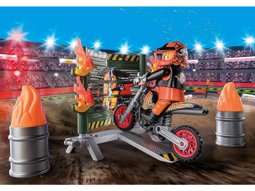 Playmobil Starter Pack Stunt Show Motorbike with Wall of Fire 71256